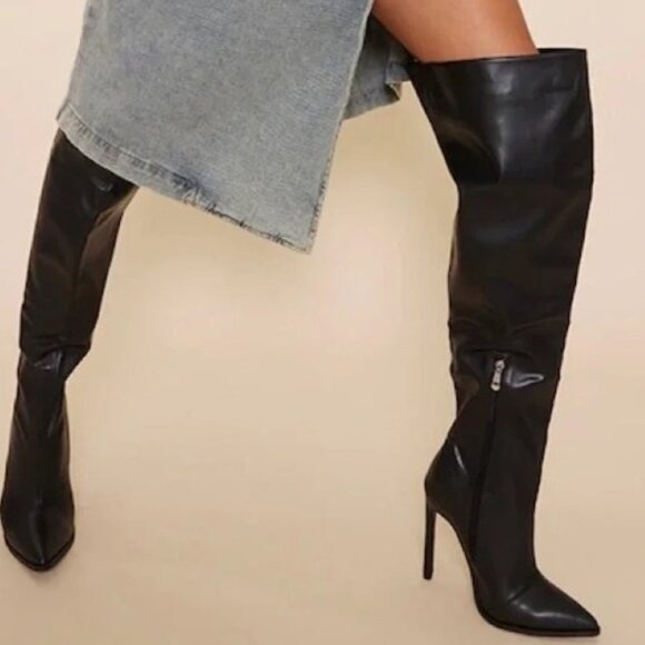 PrettyLittleThing Over-the-knee PU Black Boots - Size 7 ✨Host Pick✨ - Picture 1 of 2